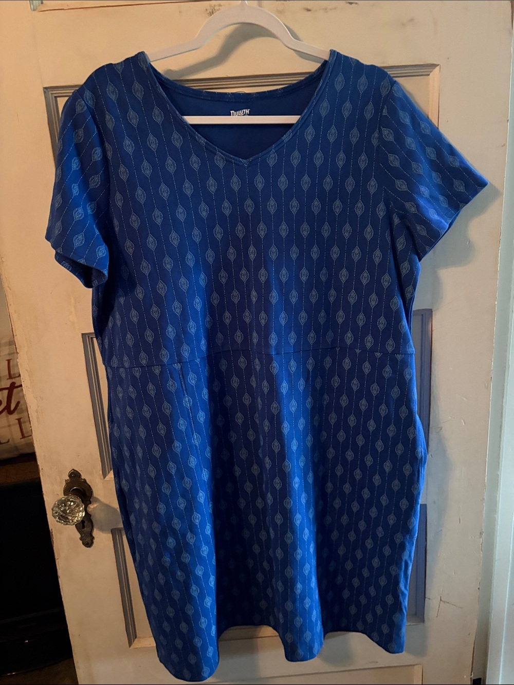 Blue Short-Sleeve V-Neck Womens Tunic Dress